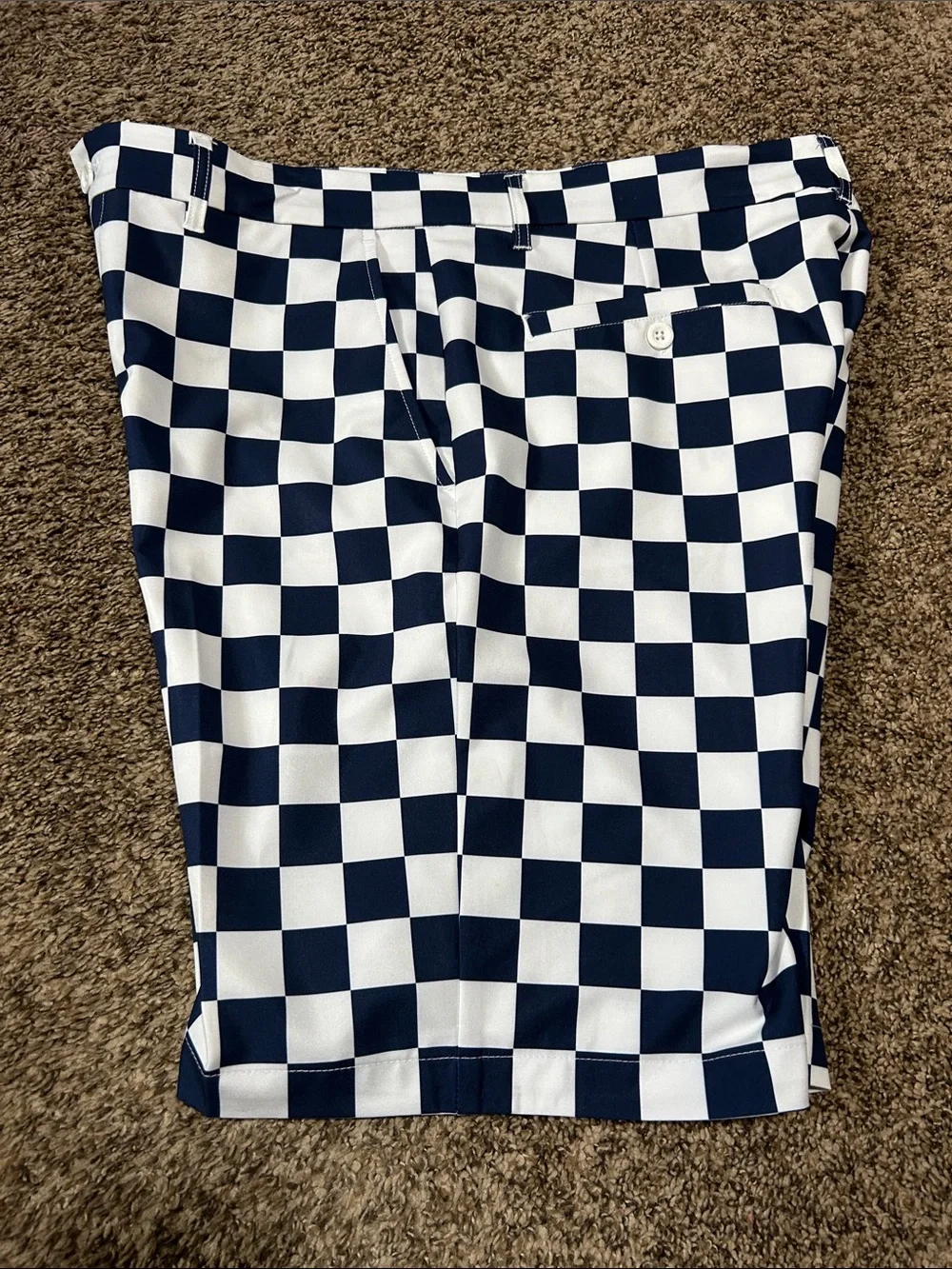 Lesmart Men's Navy and White Checkerboard Flat Front Golf Shorts